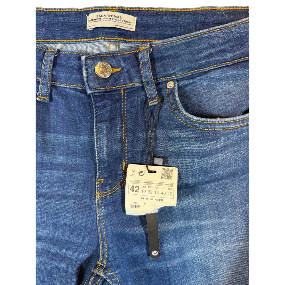 ZARA WOMAN Premium Denim Collection Flare Jeans Dark Wash Size 10 - Picture 4 of 6